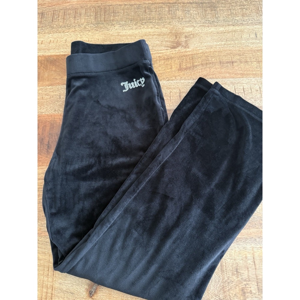 Juicy Couture Velour Pants Black Wide Leg Lounge Sweatpants Rhinestone Logo M